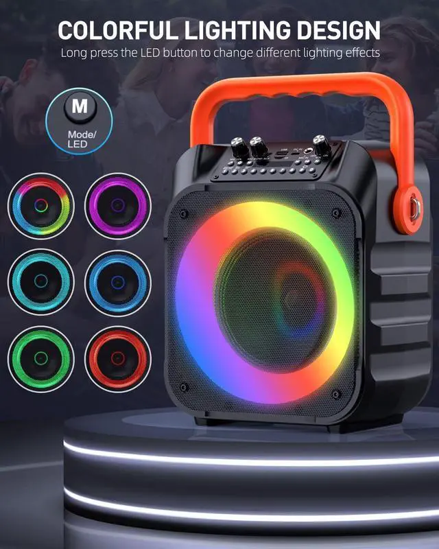 Alt view image 4 of 7 - Machine with 2 Wireless Microphones,Portable Karaoke Machine for Adults & Kids,Karaoke Microphone with PA System,Karaoke Speaker Supports for TWS,USB,FM,REC,AUX in,TF Card