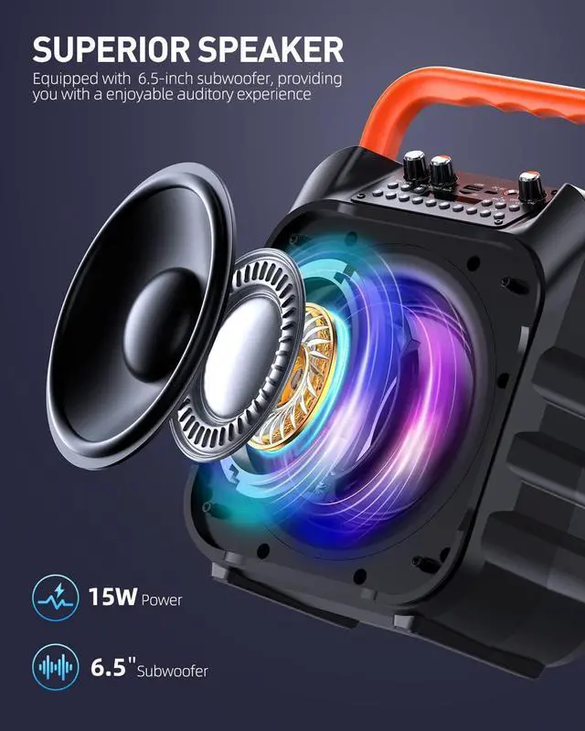 Alt view image 6 of 7 - Machine with 2 Wireless Microphones,Portable Karaoke Machine for Adults & Kids,Karaoke Microphone with PA System,Karaoke Speaker Supports for TWS,USB,FM,REC,AUX in,TF Card
