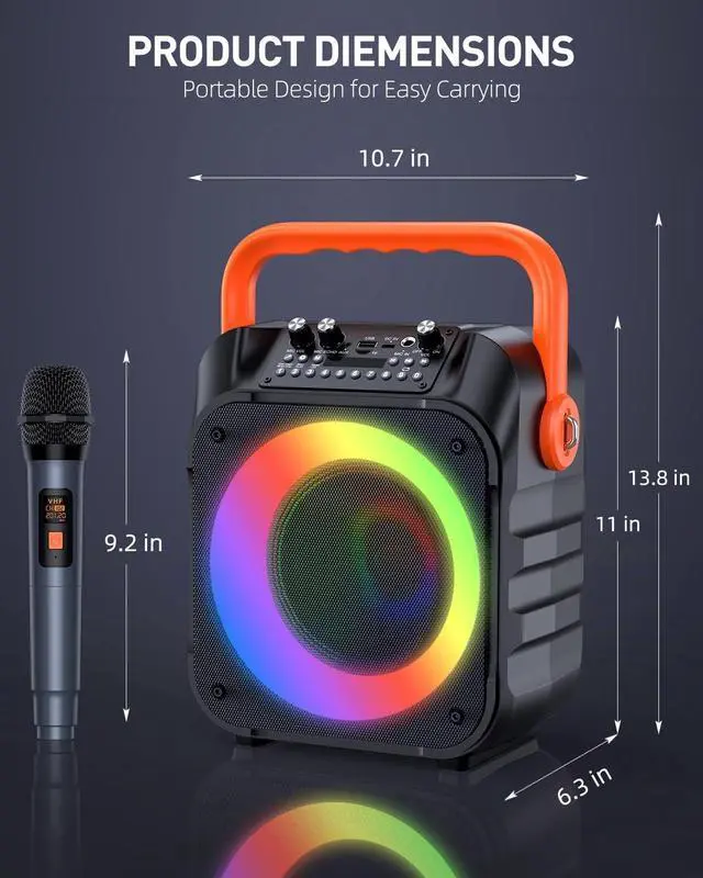 Alt view image 7 of 7 - Machine with 2 Wireless Microphones,Portable Karaoke Machine for Adults & Kids,Karaoke Microphone with PA System,Karaoke Speaker Supports for TWS,USB,FM,REC,AUX in,TF Card
