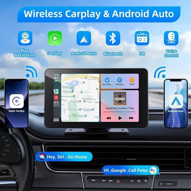 Alt view image 2 of 7 - Wireless  Carplay and Android Auto Screen for Car, 7" HD Portable Touch Screen Car Stereo with Bluetooth, Backup Camera, Navigation, Mirror Link for All Vehicles