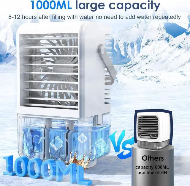 Alt view image 4 of 7 - Portable Air Conditioners,4 in 1 Portable AC unit with 3 Speeds 2 Mist,90° Oscillating Cooling Fan with Timer 7 Color Night,Air Conditioner Portable,Evaporative Air Cooler for Bedroom Home (White-6)
