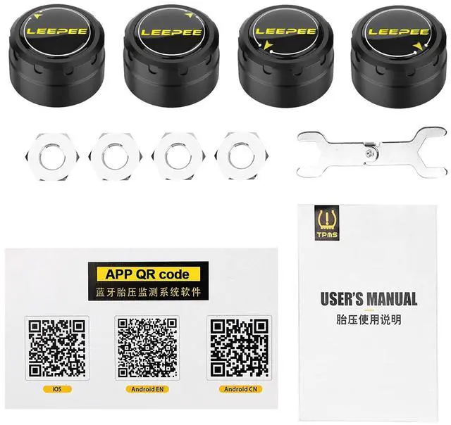 Alt view image 6 of 7 - Tire Pressure Monitoring System, 5 Alarm Modes, with 4 External Sensors TPMS, Support iOS and Android, Real-time Displays Pressure and Temperature (0.1-6.4Bar)