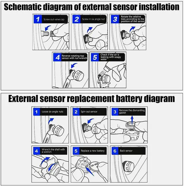 Alt view image 5 of 7 - Tire Pressure Monitoring System, 5 Alarm Modes, with 4 External Sensors TPMS, Support iOS and Android, Real-time Displays Pressure and Temperature (0.1-6.4Bar)
