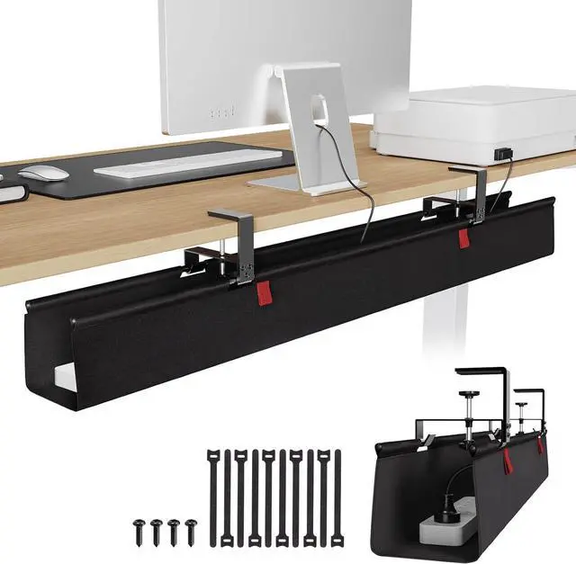 Main image of Extra Large 48" Under Desk Cable Management Tray - Under Desk Cord Organizer - Clamp/Screw Mount - Support Upto 70lbs - Desktop Wire Management - Gaming/PC Cable Tray Cord Hiders for Office/Home