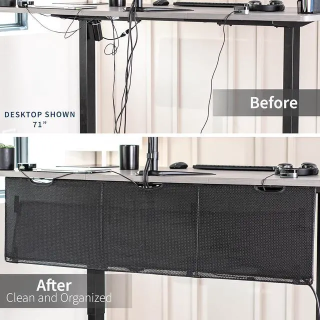 Alt view image 4 of 7 - Black 71 inch Under Desk Privacy and Cable Management Organizer Sleeve, Wire Hider Kit Panel System, DESK-SKIRT-71