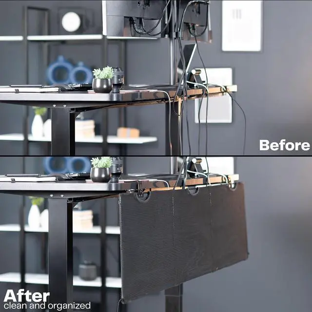 Alt view image 2 of 7 - 60 Inch Clamp-on Privacy and Cable Management Organizer Sleeve, Wire Hider Kit Panel System, Desk Skirt, Black, DESK-SKIRT-60P