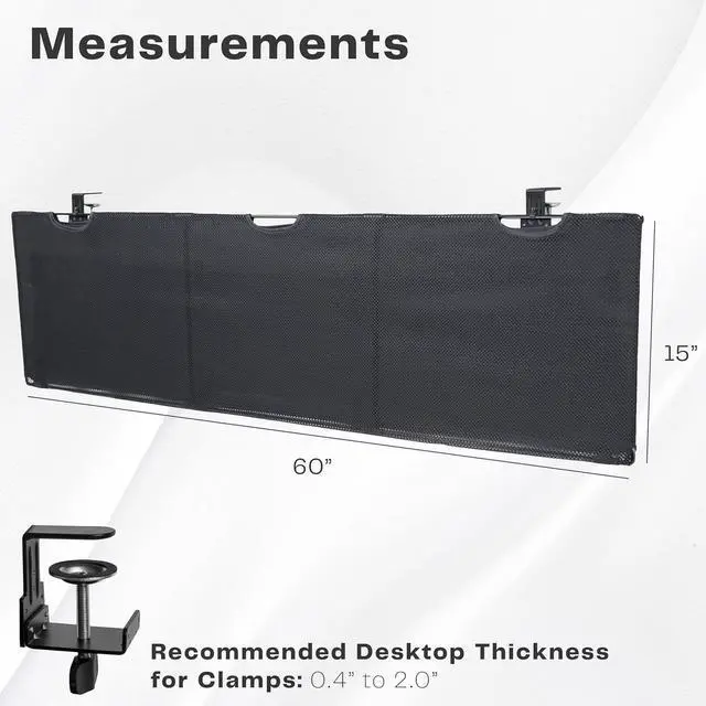 Alt view image 3 of 7 - 60 Inch Clamp-on Privacy and Cable Management Organizer Sleeve, Wire Hider Kit Panel System, Desk Skirt, Black, DESK-SKIRT-60P