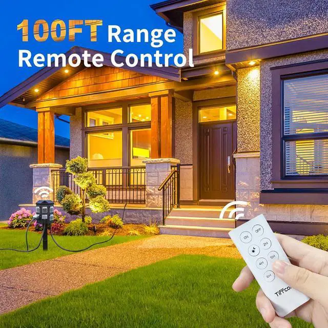 Alt view image 3 of 7 - Outdoor Power Stake Timer, 100FT Remote Control, Dusk to Dawn Light Timer, 50FT Extension Cord Waterproof, 6 Grounded Outlets for Outdoor Decorations, ETL Listed