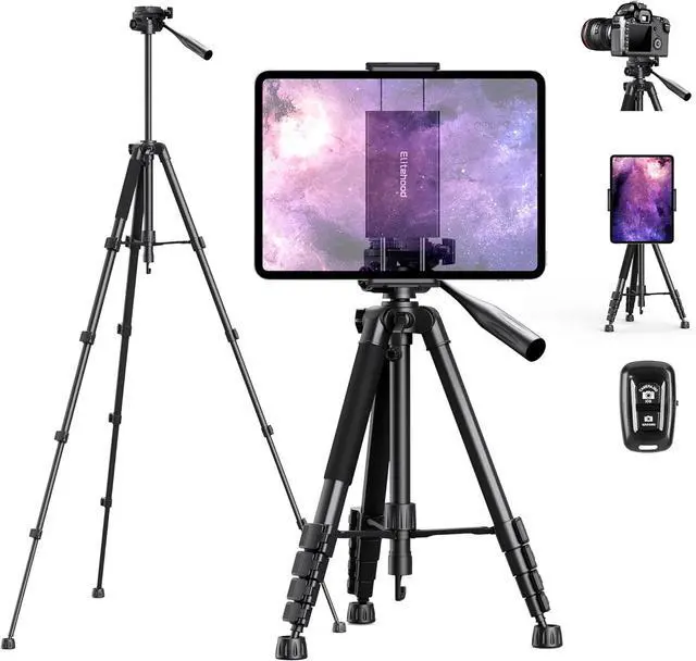 Main image of Heavy Duty iPad Tripod, Ultra-Stable Camera Tripod for iPad Pro 12.9, iPad Stand Mount for Video Recording/Photography, Compatible with 4.7-13inch Tablet/iPad Pro/Webcam/DSLR