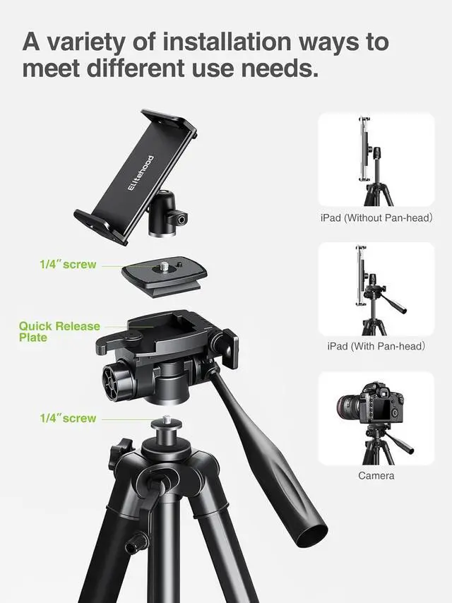 Alt view image 3 of 7 - Heavy Duty iPad Tripod, Ultra-Stable Camera Tripod for iPad Pro 12.9, iPad Stand Mount for Video Recording/Photography, Compatible with 4.7-13inch Tablet/iPad Pro/Webcam/DSLR