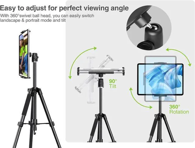Alt view image 6 of 7 - Heavy Duty iPad Tripod, Ultra-Stable Camera Tripod for iPad Pro 12.9, iPad Stand Mount for Video Recording/Photography, Compatible with 4.7-13inch Tablet/iPad Pro/Webcam/DSLR