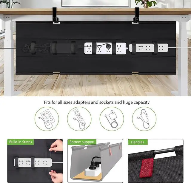 Alt view image 3 of 7 - Extra Large 48" Under Desk Cable Management Tray - Under Desk Cord Organizer - Clamp/Screw Mount - Support Upto 70lbs - Desktop Wire Management - Gaming/PC Cable Tray Cord Hiders for Office/Home