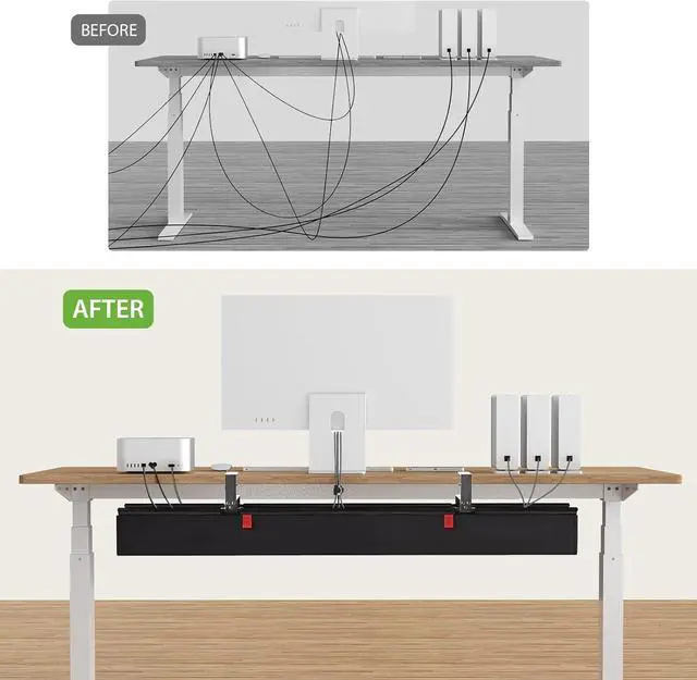Alt view image 6 of 7 - Extra Large 48" Under Desk Cable Management Tray - Under Desk Cord Organizer - Clamp/Screw Mount - Support Upto 70lbs - Desktop Wire Management - Gaming/PC Cable Tray Cord Hiders for Office/Home