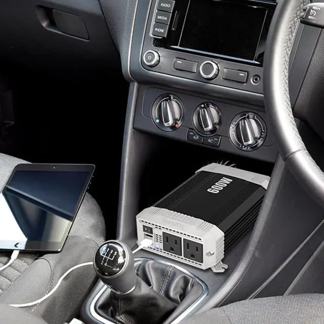 Alt view image 6 of 7 - 600 Watt 12V DC to 110V AC Car Power Inverter, Modified Sine Wave, 2 Outlets, 2 USB Ports, Cigarette Lighter Plug & Clamps - ETL Approved Under UL STD 458