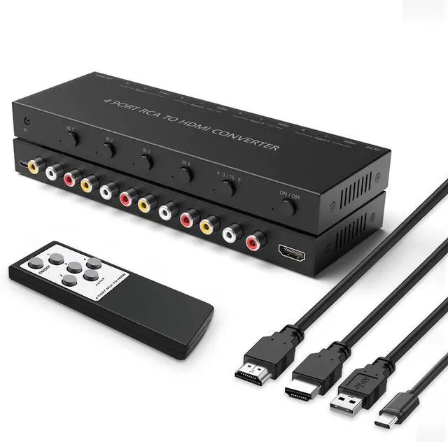Main image of 4Port AV to HDMI Converter, 4Port AV to HDMI Switcher with IR Remote, Support 16:9/4:3 and Quick Switch Compatible with WII/N64/SNES/Xbox/PS1/PS2/PS3/VHS/VCR/DVD Players etc.(4AV In-1HDMI Out)