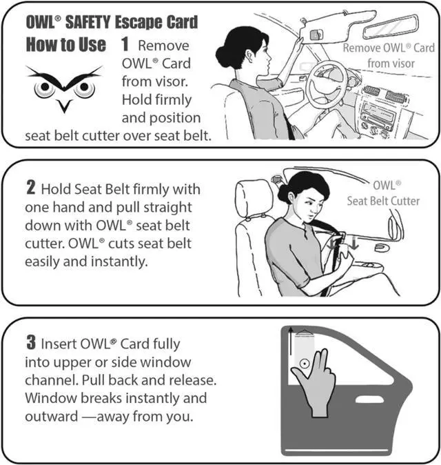 Alt view image 4 of 7 - The Only Flat Car Window Glass Breaker & Seatbelt Cutter Card Emergency Escape Rescue Hammer Safety Life Saving Crash Survival Kit 2-in-1 Tool - Made in USA (4 Pack Black)