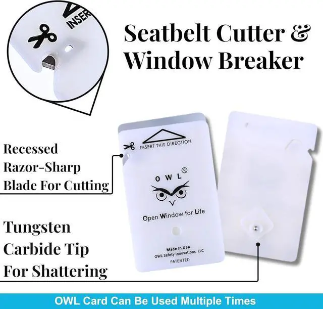 Alt view image 2 of 7 - The Only Flat Car Window Glass Breaker & Seatbelt Cutter Card Emergency Escape Rescue Hammer Safety Life Saving Crash Survival Kit 2-in-1 Tool - Made in USA (4 Pack Black)