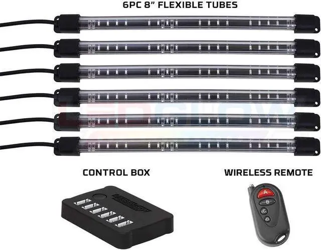 Alt view image 2 of 5 - LEDGlow 6pc Flexible Million Color Multi-Color LED Interior Footwell Underdash Neon Lighting Kit for Cars & Trucks - 15 Solid Colors - 10 Unique Patterns - Music Mode - Includes Control Box & Remote