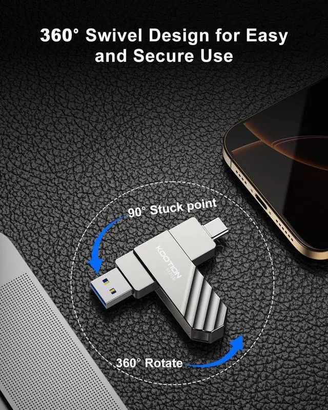 Alt view image 4 of 7 - 512GB Type-C Thumb Drive Dual USB 3.2 Flash Drive Up to 450MB/s, KOOTION 2 in1 OTG USB C Solid State Flash Drive, Swivel USB Drive Memory Stick for iPhone 15/16