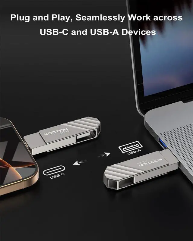 Alt view image 6 of 7 - 512GB Type-C Thumb Drive Dual USB 3.2 Flash Drive Up to 450MB/s, KOOTION 2 in1 OTG USB C Solid State Flash Drive, Swivel USB Drive Memory Stick for iPhone 15/16