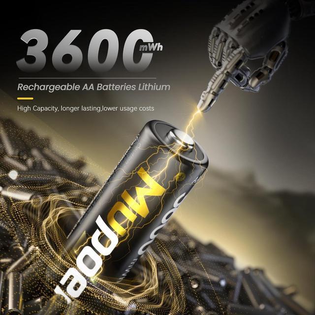 Alt view image 2 of 7 - AA Lithium Batteries with Charger,16 Count 3600 mWh 1.5V Double A Batteries High Capacity,Long Lasting Rechargeable AA Li-ion Battery with Integrated Charging Storage Box - Gold