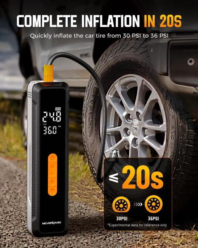 Alt view image 2 of 7 - Tire Inflator Portable Air Compressor - with 20000mAh Battery, 150 PSI Air Pump For Car Tires, 12V DC Electric Bike Tire Pump with Pressure Gauge LED Light for Car, Bicycle, Motorcycle, Ball