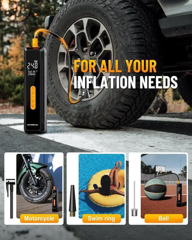 Alt view image 3 of 7 - Tire Inflator Portable Air Compressor - with 20000mAh Battery, 150 PSI Air Pump For Car Tires, 12V DC Electric Bike Tire Pump with Pressure Gauge LED Light for Car, Bicycle, Motorcycle, Ball