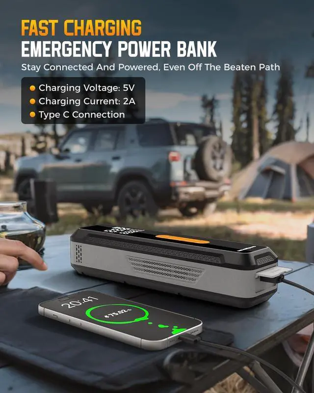 Alt view image 6 of 7 - Tire Inflator Portable Air Compressor - with 20000mAh Battery, 150 PSI Air Pump For Car Tires, 12V DC Electric Bike Tire Pump with Pressure Gauge LED Light for Car, Bicycle, Motorcycle, Ball