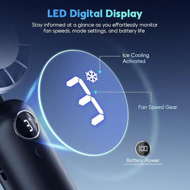 Alt view image 5 of 7 - Portable Handheld Fan, Powerful Hand Held Mini Fan, 3 Speed USB Rechargeable 5000mAh Battery Operated Fan, LED Display, Cooling Personal Fan Gifts for Women, Men, Travel, Camping, Outdoor