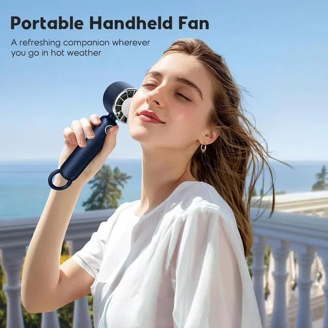 Alt view image 7 of 7 - Portable Handheld Fan, Powerful Hand Held Mini Fan, 3 Speed USB Rechargeable 5000mAh Battery Operated Fan, LED Display, Cooling Personal Fan Gifts for Women, Men, Travel, Camping, Outdoor