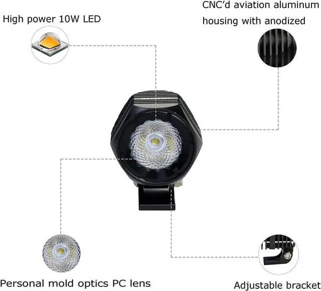 Alt view image 2 of 5 - Motorcycle Fog Light 2inch Cool White LED Pod Lights IP68 Waterproof Spot Auxiliary Driving Lamp 2PCS for 4x4 Off road Truck Marine and Heavy Duty
