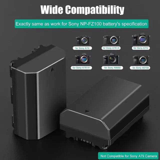 Alt view image 2 of 7 - NP-FZ100 Battery and A7iii Battery Charger for Sony A7IV, Sony A7III, A1, Alpha A7RIII, A7R IV, A9, A9 II, A6600, A6700, Alpha 9S, A7R3 A7S III, A7 RIII Battery, 2 Pack