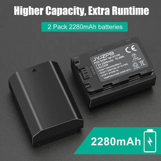 Alt view image 6 of 7 - NP-FZ100 Battery and A7iii Battery Charger for Sony A7IV, Sony A7III, A1, Alpha A7RIII, A7R IV, A9, A9 II, A6600, A6700, Alpha 9S, A7R3 A7S III, A7 RIII Battery, 2 Pack