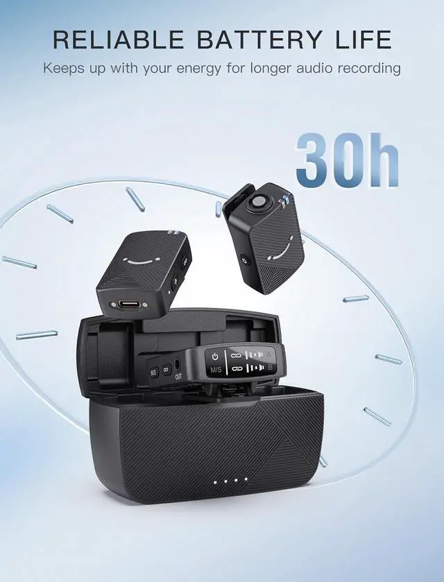 Alt view image 5 of 7 - Wireless Lavalier Microphone for iPhone/Android/Camera, 2 Pack Cordless Lapel Mic System for Vlog Recording Video YouTube/TikTok Interview, Condenser Clip-On Microphone with Charging Case-M9