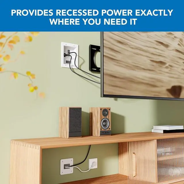Alt view image 3 of 7 - in-Wall TV Cable Concealer Kit with Recessed Power  Triple Outlet, 9ft Cord, and Hand Saw  Easy, Safe Cable Management for Organized TV and Home Theater Setups