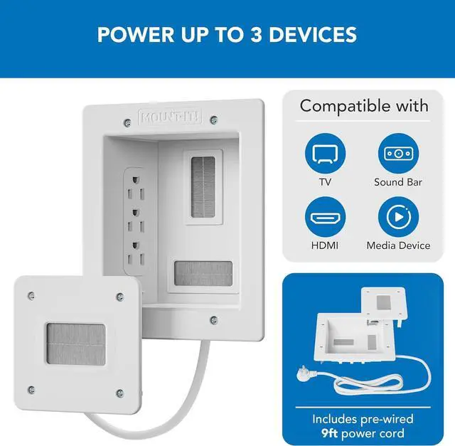 Alt view image 4 of 7 - in-Wall TV Cable Concealer Kit with Recessed Power  Triple Outlet, 9ft Cord, and Hand Saw  Easy, Safe Cable Management for Organized TV and Home Theater Setups