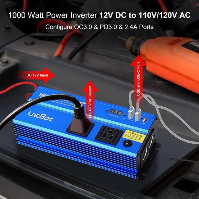 Alt view image 5 of 7 - Power Inverter 12v to 110v 1000w: 1000 Watt Dc to Ac Converter Battery Inverters for Car Charger Adapter with Outlet Plug - Inverter with Cigarette Lighter for Car Truck Vehicles Rv Boat Home Auto