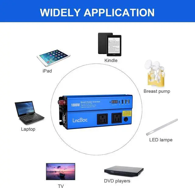 Alt view image 4 of 7 - Power Inverter 12v to 110v 1000w: 1000 Watt Dc to Ac Converter Battery Inverters for Car Charger Adapter with Outlet Plug - Inverter with Cigarette Lighter for Car Truck Vehicles Rv Boat Home Auto