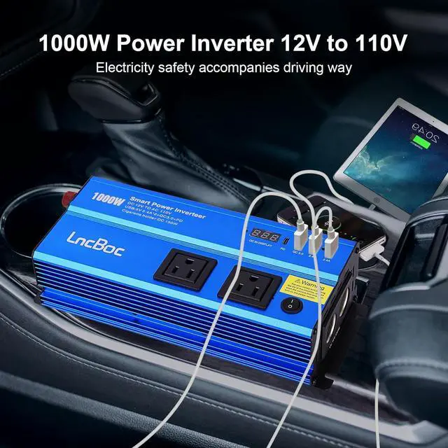 Alt view image 6 of 7 - Power Inverter 12v to 110v 1000w: 1000 Watt Dc to Ac Converter Battery Inverters for Car Charger Adapter with Outlet Plug - Inverter with Cigarette Lighter for Car Truck Vehicles Rv Boat Home Auto