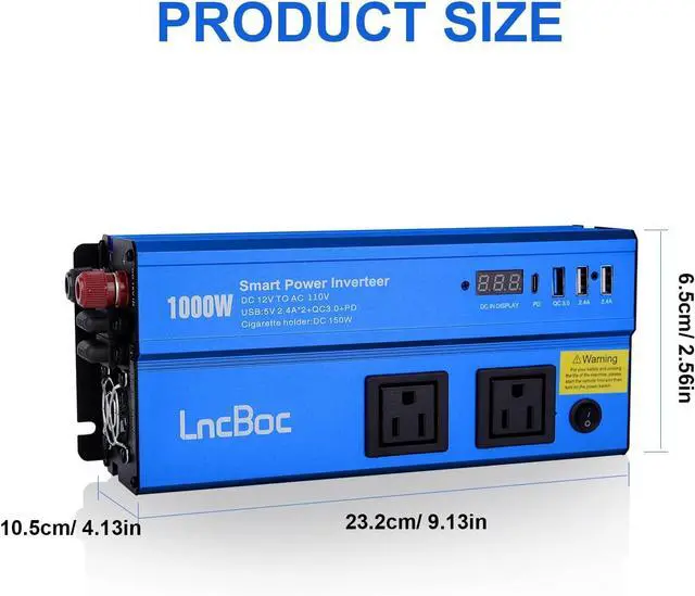 Alt view image 7 of 7 - Power Inverter 12v to 110v 1000w: 1000 Watt Dc to Ac Converter Battery Inverters for Car Charger Adapter with Outlet Plug - Inverter with Cigarette Lighter for Car Truck Vehicles Rv Boat Home Auto