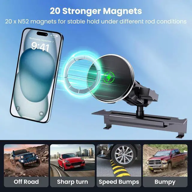 Alt view image 2 of 7 - Magnetic Phone Mount with Wireless Charging for Ram Truck 2013-2018, Dash Mount Cell Phone Holder Compatible with RAM 1500/2500/3500 & 2019+ Classic 360° Rotation Smartphone Cradles