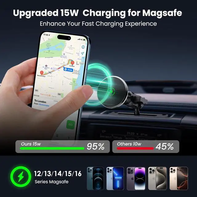 Alt view image 3 of 7 - Magnetic Phone Mount with Wireless Charging for Ram Truck 2013-2018, Dash Mount Cell Phone Holder Compatible with RAM 1500/2500/3500 & 2019+ Classic 360° Rotation Smartphone Cradles