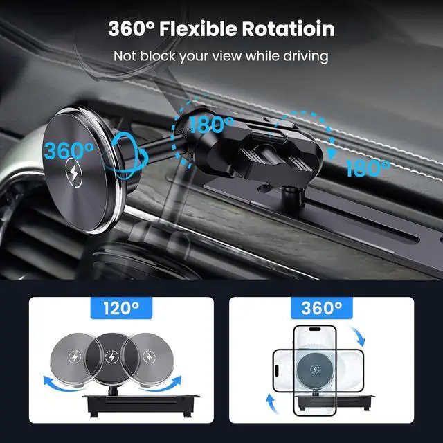 Alt view image 6 of 7 - Magnetic Phone Mount with Wireless Charging for Ram Truck 2013-2018, Dash Mount Cell Phone Holder Compatible with RAM 1500/2500/3500 & 2019+ Classic 360° Rotation Smartphone Cradles