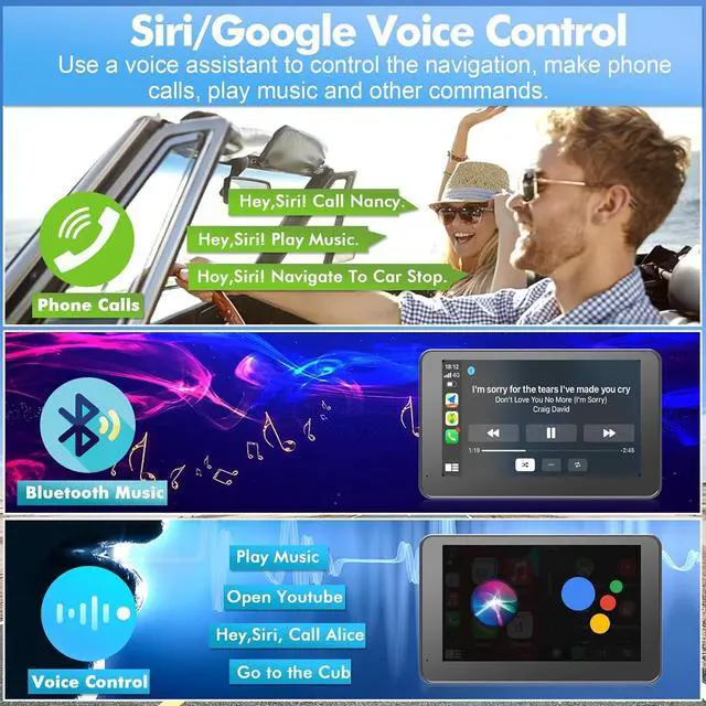 Alt view image 5 of 7 - Wireless Portable Carplay and Android Auto, Carplay Screen for Car with Mirror Link/AUX/FM,7" Touchscreen Bluetooth 5.0, Marine Stereos for All Vehicles