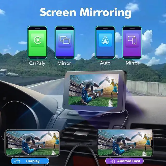 Alt view image 3 of 7 - Wireless Portable Carplay and Android Auto, Carplay Screen for Car with Mirror Link/AUX/FM,7" Touchscreen Bluetooth 5.0, Marine Stereos for All Vehicles