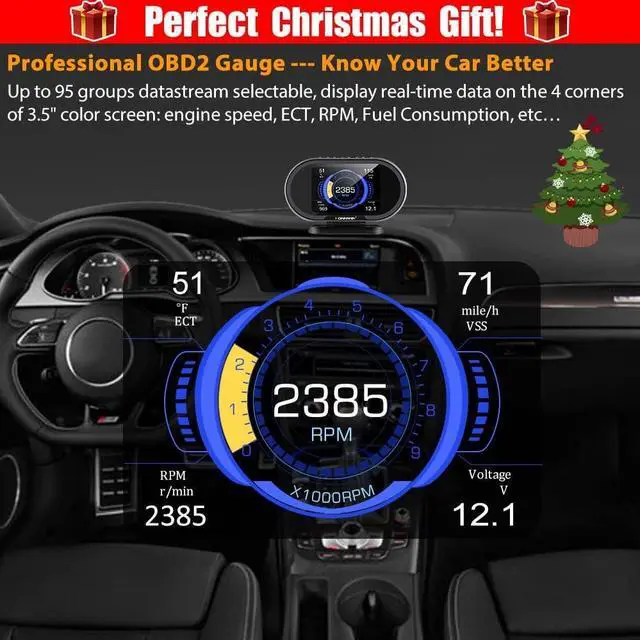 Alt view image 2 of 7 - KW206 Car OBD2 HUD Digital Meter Gauge All in One Automotive Trip Computer Smart OBD Speedometer Water Temperature Fuel Pressure Tester for All 2003 and Newer Cars