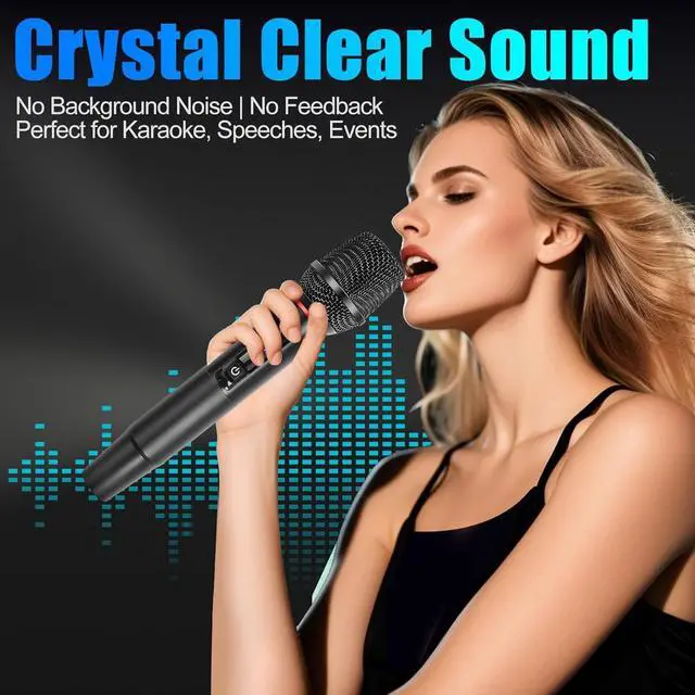 Alt view image 2 of 7 - Wireless Microphone System for Karaoke, Dual UHF Metal Wireless Mic with Rechargeable Receiver, for PA System, Speaker, Party, DJ, Wedding, Church (Black)