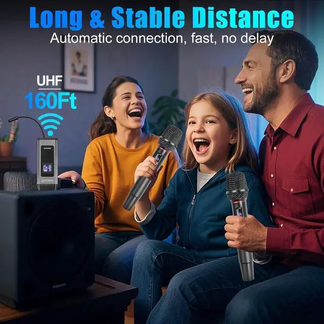 Alt view image 6 of 7 - Wireless Microphone System for Karaoke, Dual UHF Metal Wireless Mic with Rechargeable Receiver, for PA System, Speaker, Party, DJ, Wedding, Church (Black)