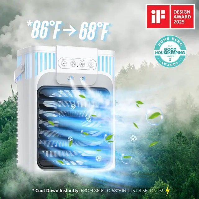 Alt view image 2 of 7 - Portable Air Conditioners, 3 Speeds, 3 Mist Settings, 40oz XL Water Tank, 2~8h Timer & 7-color Ambient Lights,Air Conditioner Portable, Personal Small Mini Air Conditioner Air Cooler for Room Bedroom