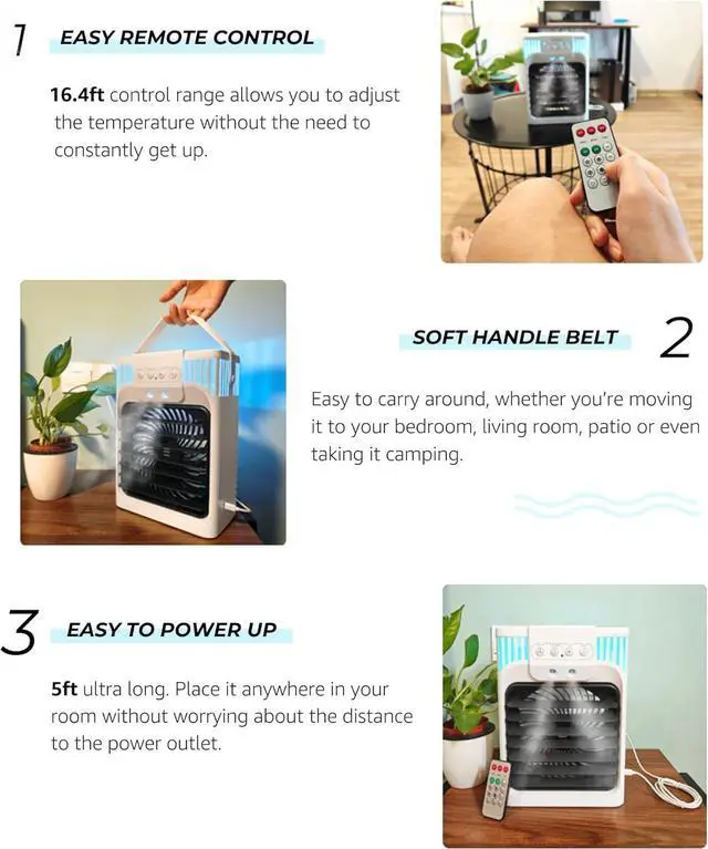 Alt view image 6 of 7 - Portable Air Conditioners, 3 Speeds, 3 Mist Settings, 40oz XL Water Tank, 2~8h Timer & 7-color Ambient Lights,Air Conditioner Portable, Personal Small Mini Air Conditioner Air Cooler for Room Bedroom